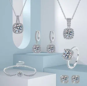 Simple Fashion Price Silver Moissanite Set Earring Ring Necklace 1ct Round Moissanite Jewelry for Women