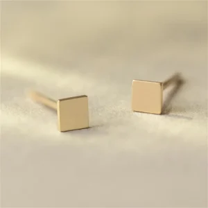 Simple Flat Square Stud Earrings 925 Silver 18K Gold Rhodium Plated Geometric Square