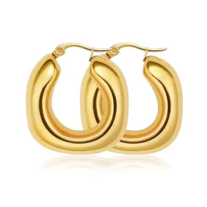 Simple Hollow Geometric Hoop Earrings 18K Gold Plated Stainless Steel for Women