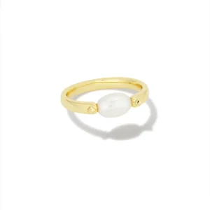 Single Pearl Engagement Ring Gold Silver Brass Water-Resistant Baroque Pearl