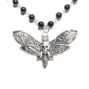 Skeleton Moth Black Pearl Choker Necklace