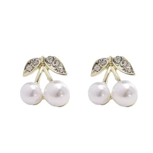 Small Cherry Fruit Stud Earrings, Gold Plated Alloy