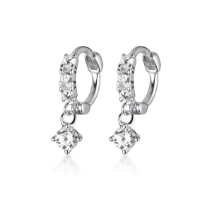 Small Round Zircon Pendant Rose Gold Plated 925 Sterling Silver Hoop Earrings