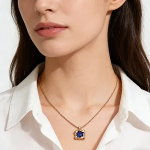 Small Square Tile Tibetan Silver Necklace with Natural Lapis Lazuli