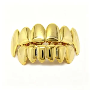 Smooth Polished Teeth Grillz 8 on 8 18K Gold Plated Copper Plain Glossy No Stones Unisex