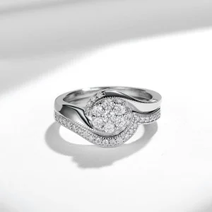Snowflakes Bridal Set 18K White Gold Plated 925 Sterling Silver Moissanite Wedding Band Engagement Rings Set for Women