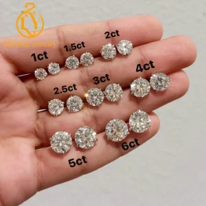 Solid 18K, 14K, or 10K Gold Round-Cut Lab-Grown Diamond Earrings, 1, 2, or 4 Carat
