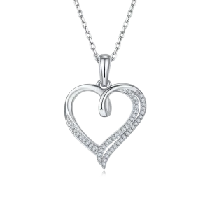 Solid 925 Silver 0.15 ct D-Color Double Love Heart Moissanite Pendant Necklace 18K Gold-Plated
