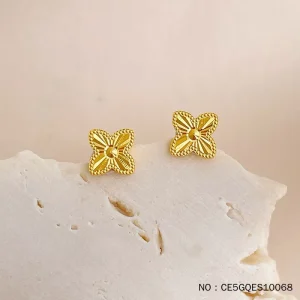 Solid Four-Leaf Clover 24K Gold Stud Earrings Smooth Polished Minimalist Women