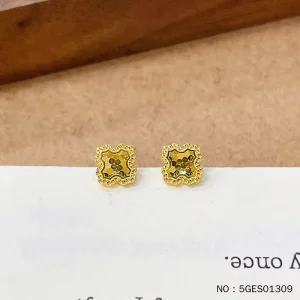 Solid Lightweight 24K Gold CNC Fish Scale Stud Earrings Shiny Fish Cut Mini Ear Studs
