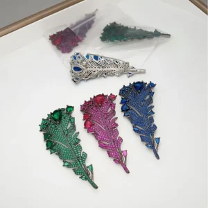 Sparkling Crystal Feather Brooch Clothing Accessory