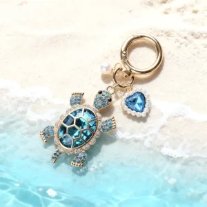 Sparkly Rhinestone Sea Turtle Keychain Colorful Crystal Ocean Animal Bag Charm Cute Fashion Metal Keyring Pendant for Handbag