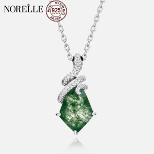 Spirit Snake Natural Green Moss Stone Pendant S925 Silver Necklace for Women
