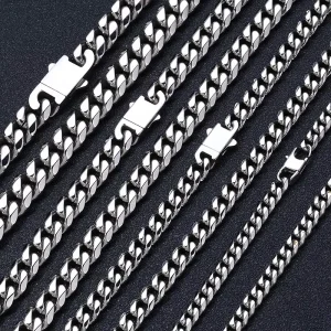 Spring Clasp Miami Cuban Necklace 6mm 8mm 10mm 12mm 316L Stainless Steel Custom Logo Laser Engraved Chain for Men