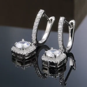 Square Crystal Dangle Earrings Bridal Engagement Wedding GEH0011