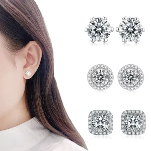Square Round Geometric Cubic Zircon Moissanite Stud Earrings for Women