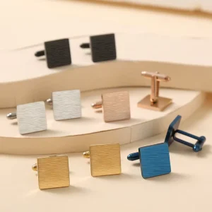 Square Stainless Steel Men’s Solid Textured Cufflinks for Business