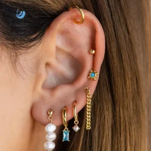 Stackable 18K Gold Plated Stainless Steel Pearl Pendant Hoop Earrings Set
