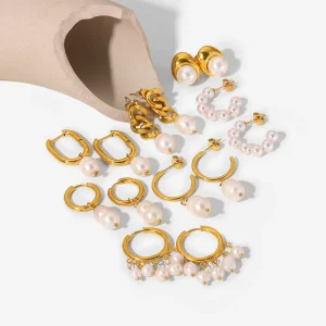 Stainless Steel 18K Gold Moissanite Dangle Earrings with Freshwater Pearl Studs