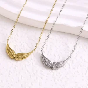 Stainless Steel 18K Gold Plated Angel Wings Pendant Necklace