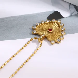 Stainless Steel 18K Gold-Plated Carved Heart Necklace for Women