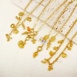 Stainless Steel 18K Gold-Plated Shell Starfish Necklace