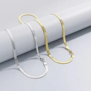 Stainless Steel 18K Gold Plated Snake Herringbone Chain Necklace