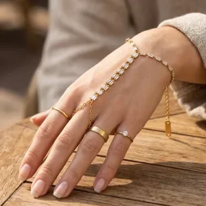 Stainless Steel 18K Gold Plated Zircon Chain Link Bracelet for Women