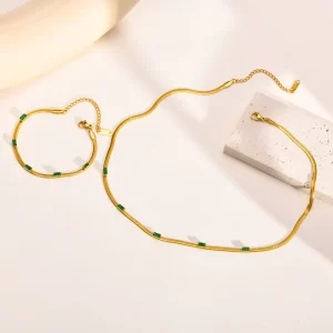 Stainless Steel 18K PVD Gold Plated Crystal Necklace Chain and Zircon Earrings