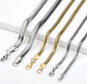 Stainless Steel 2.4mm/3mm/4mm/5mm/6mm Flat Snake Herringbone Chain Necklace