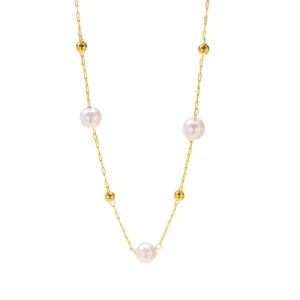 Stainless Steel 6mm Pearl Necklace with 18K Gold PVD-Plated Chain
