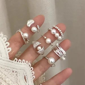Stainless Steel Baroque Pearl Stackable Ring for Women, Daily Wear