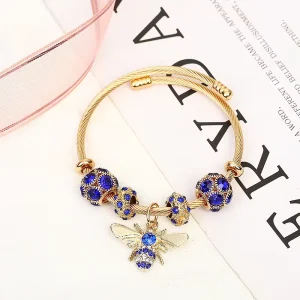 Stainless Steel Bee Pendant Charm Bracelet for Women