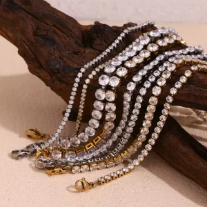 Stainless Steel CZ Tennis Bracelets Gold Silver Color Plated Crystal Link Chain for Girls