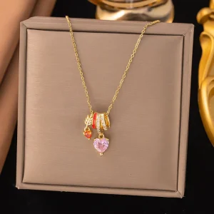 Stainless Steel Chain Necklace with Copper Inlay Pendant for Women
