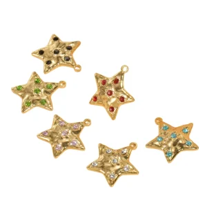 Stainless Steel Colorful Star Diamond Crystal Pendant 18K Gold-Plated Star Charms