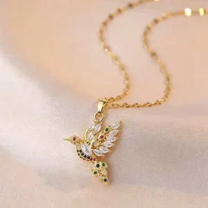 Stainless Steel Crystal Bird Pendant Necklace
