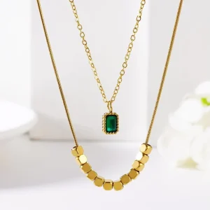 Stainless Steel Crystal Necklace with Simple Collarbone Chain