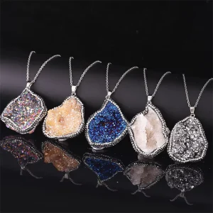 Stainless Steel Crystal Pendant Necklace, Unisex Vintage Collar Chain