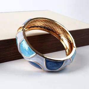 Stainless Steel Ethnic Enamel Twill-Opening Multicolor Cloisonne Bangle