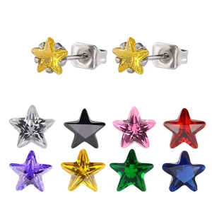 Stainless Steel Five-pointed Star Colorful Zircon Stud Earrings Fine Needle Earrings Factory Direct Sales
