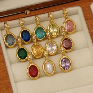 Stainless Steel Gold Plated AAA Faux Pearl Round Birthstone Pendant with Claw Setting 20×8.7mm for DIY Fine Jewelry Making