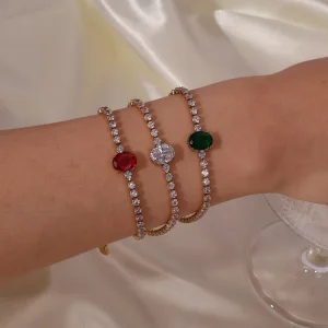Stainless Steel Gold-Plated Titanium Steel Tennis Bracelet with Color Zircon