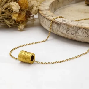 Stainless Steel Gold Three-Ring Cylinder Tassel Necklace, No Fade, Daily Wear