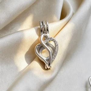 Stainless Steel Heart-Shaped Crystal Rhinestone Cage Charm Locket Bead Pendant Unisex
