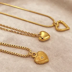 Stainless Steel Heart-Shaped Necklace Electroplated Clavicle Chain