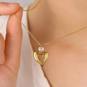 Stainless Steel Heart-Shaped Zircon Jewelry Set for Women
