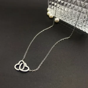 Stainless Steel Heart-to-Heart Double-Hoop Bamboo Chain Necklace for Women