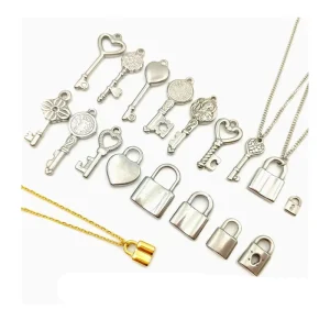 Stainless Steel Key Lock Pendant Keychain Charm for Bracelet and Necklace Jewelry Making