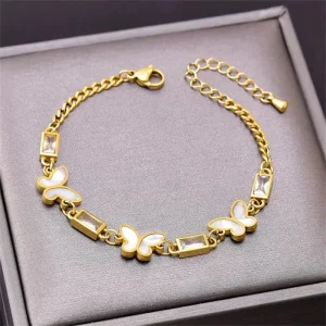 Stainless Steel Natural Seashell Butterfly Charm Chain Bracelet for Women